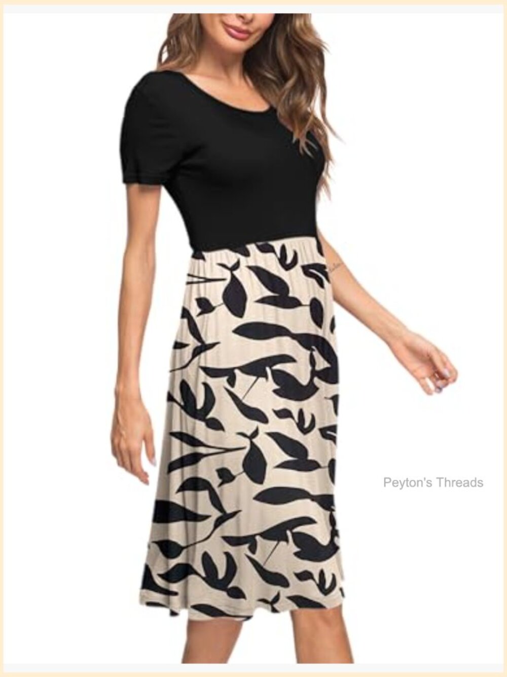 Short Sleeve Empire Waist Dress with Pockets Pleated Loose Swing Knee Length - Picture 3 of 6